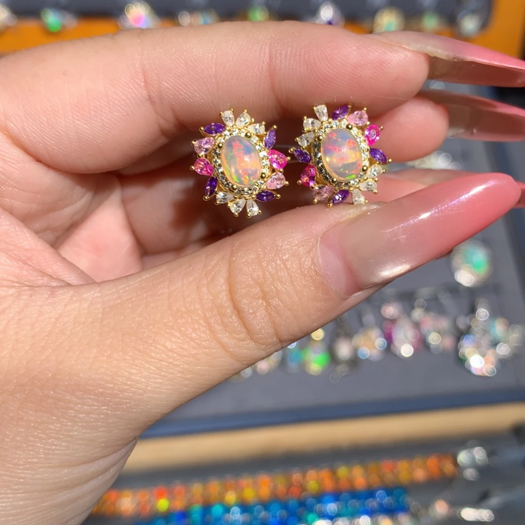 银S925镶嵌欧泊欧泊福利耳饰l