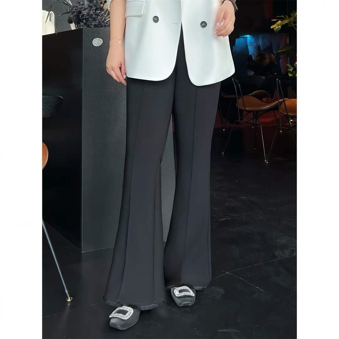 断码捡漏~大码女装秋季显瘦花契200斤胖mm高腰弹力马蹄裤12546-F