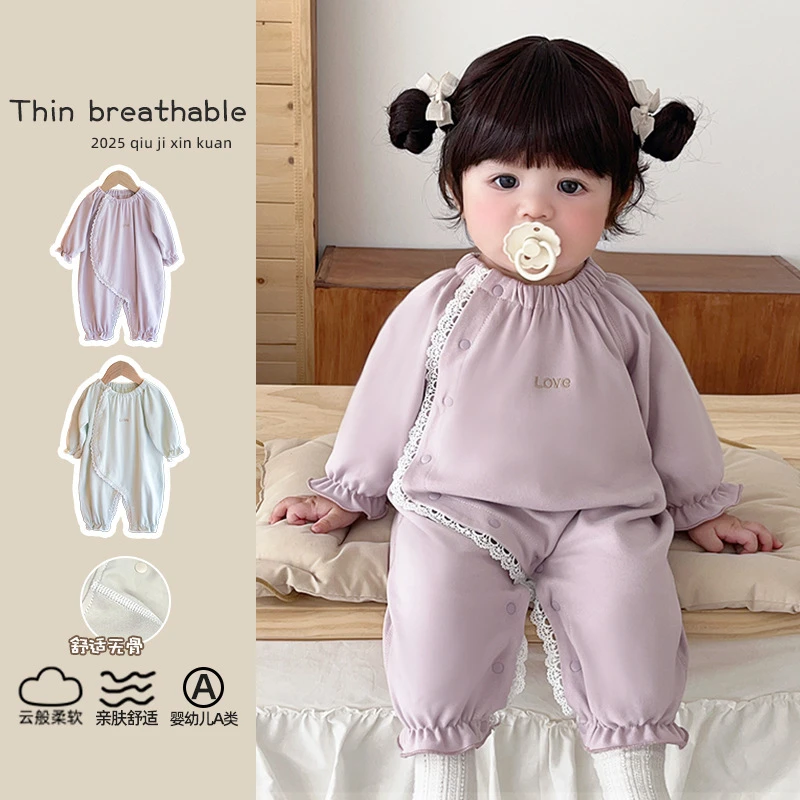 秋季新款婴儿连体衣舒绒棉无骨男女宝宝哈衣爬服甜美超萌爬服洋气
