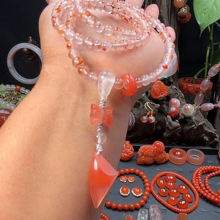 南红玛瑙未镶嵌手链干掌冰飘108