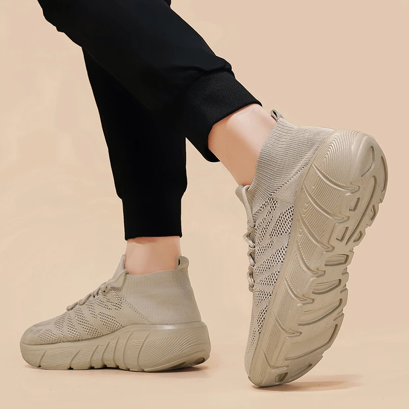 夏季休闲透气弹力网面鞋情侣新款厚底大码飞织袜子鞋百搭懒人潮鞋