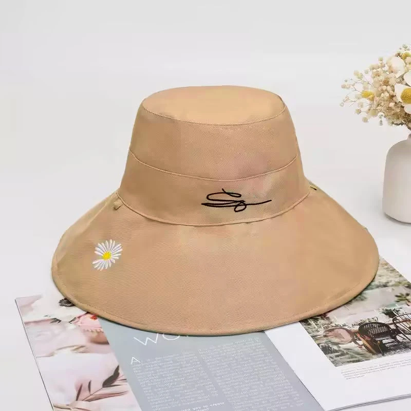 遮阳帽子女款双面太阳帽户外防晒帽BB942时尚刺绣大帽檐渔夫帽