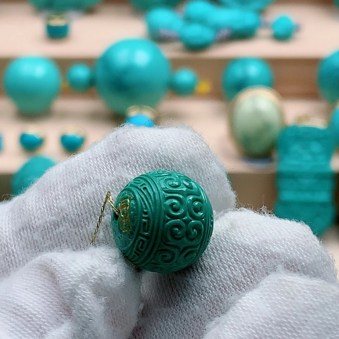 绿松石未镶嵌回纹珠