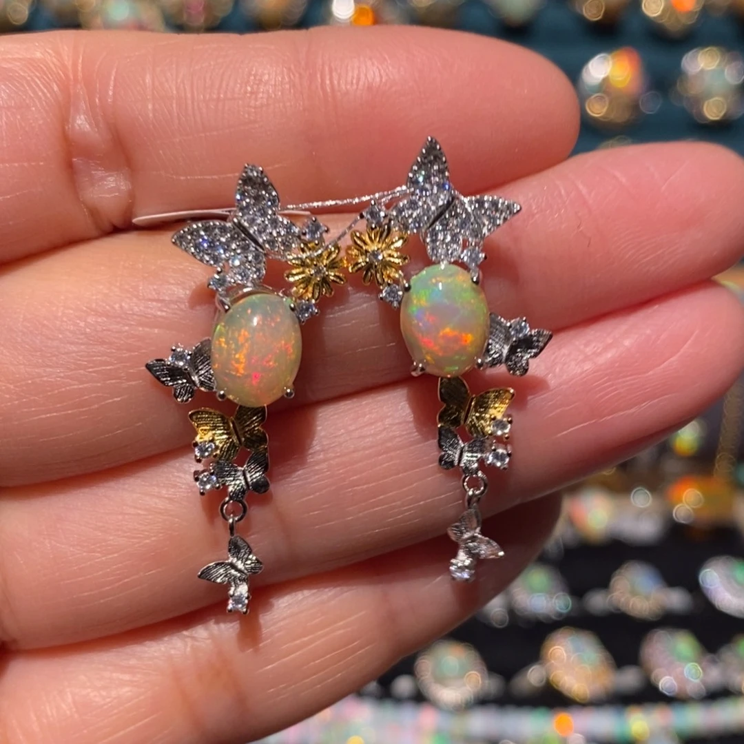 欧泊银S925镶嵌耳饰