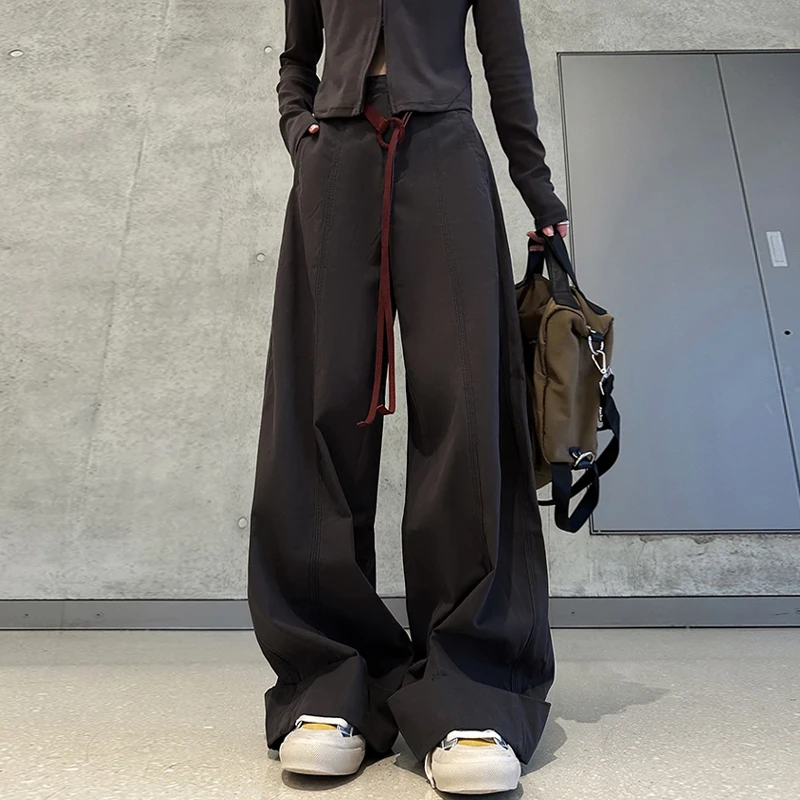 韩版高腰纯色设计感休闲裤女2025秋季新款时尚百搭减龄气质阔腿裤