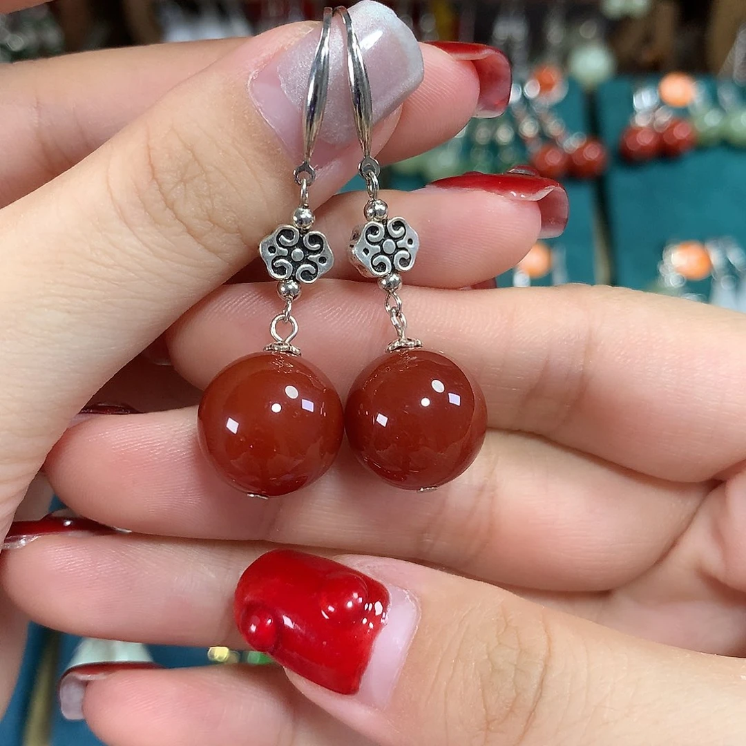 玛瑙/玉髓耳饰银S925镶嵌卡14左右