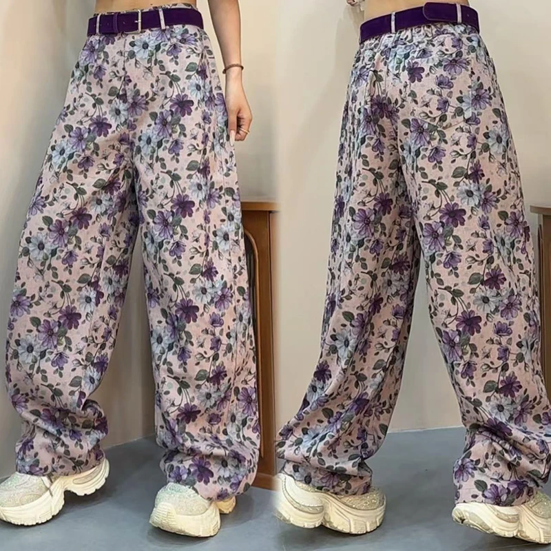 春季提花阔腿休闲裤女2025新款胖mm宽松显瘦百搭拖地裤-25866-1