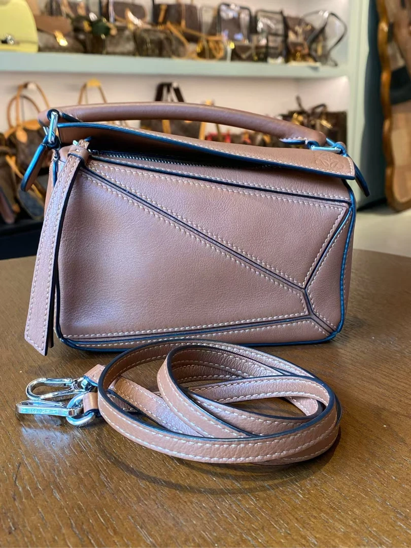 99新 LOEWE/罗意威 大力中古/mini puzzle焦糖色单肩包