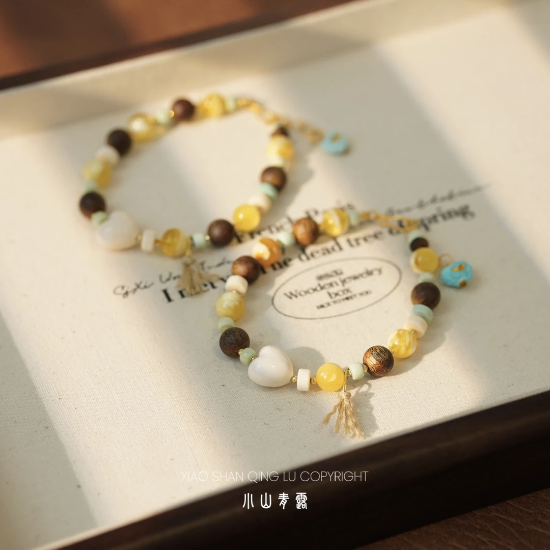 【JL1322】沉香蜜蜡手串18k金镶嵌长18+3珠7-8 mm-多样性发其一