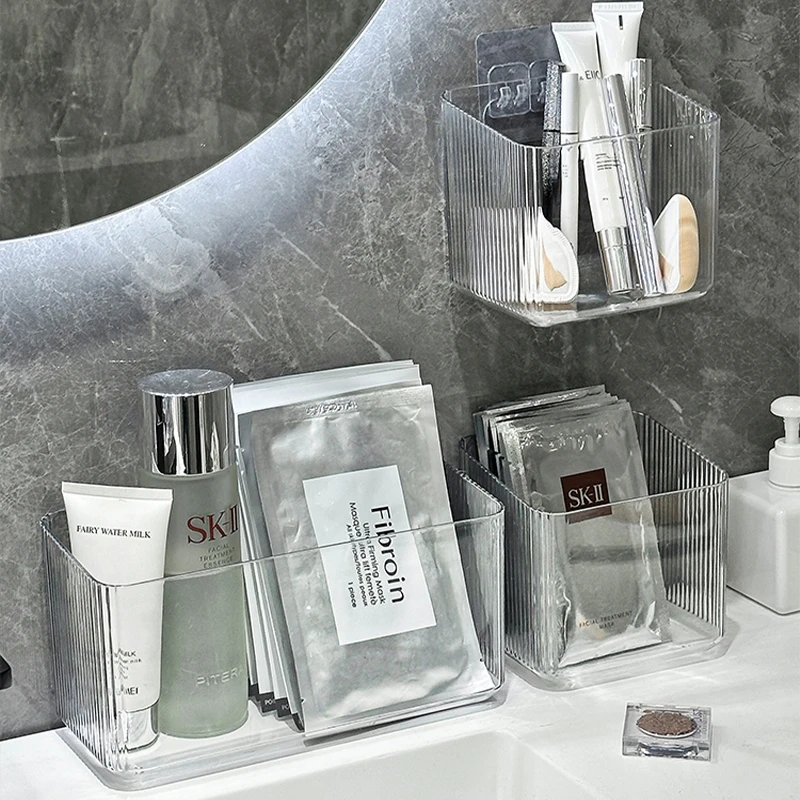 化妆品收纳盒桌面家用卫生间免打孔透明置物架浴室护肤品整理盒子