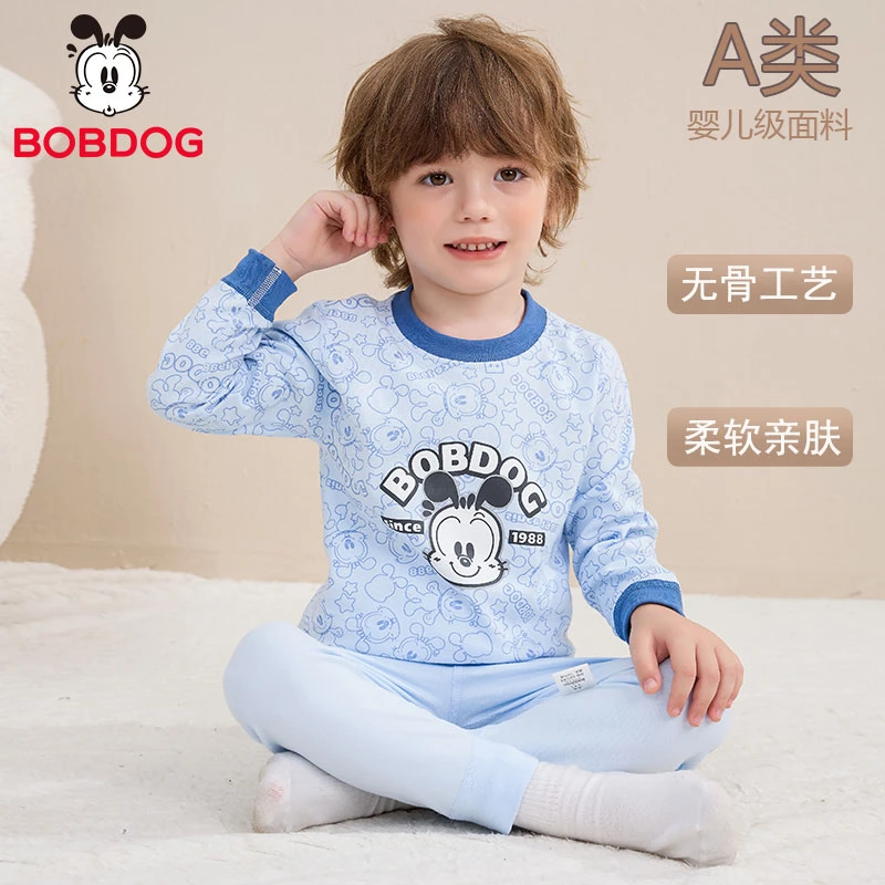 100%全棉260克巴布豆儿童秋衣秋裤套装韩版男童长袖家居服睡衣