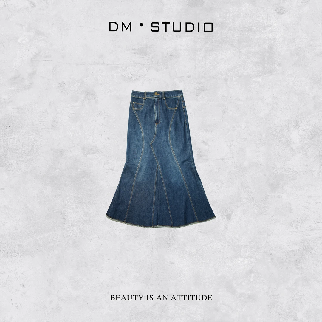 •STUDIO/复古小众高级感修身显瘦A字牛仔半身裙2504BSQ/2073