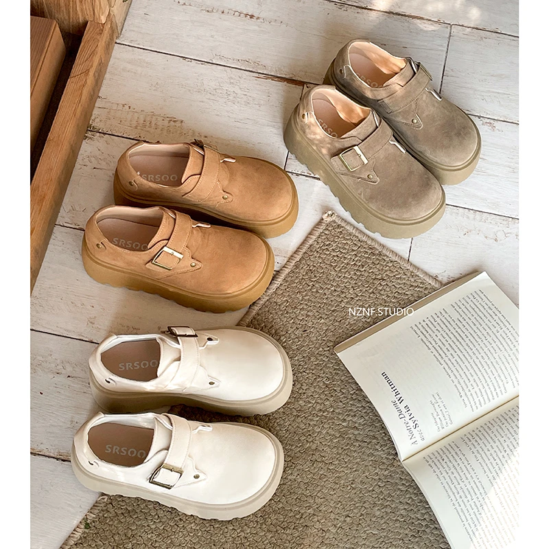 南在南方复古增高厚底勃肯鞋女2025新款春秋百搭增高圆头乐福鞋子
