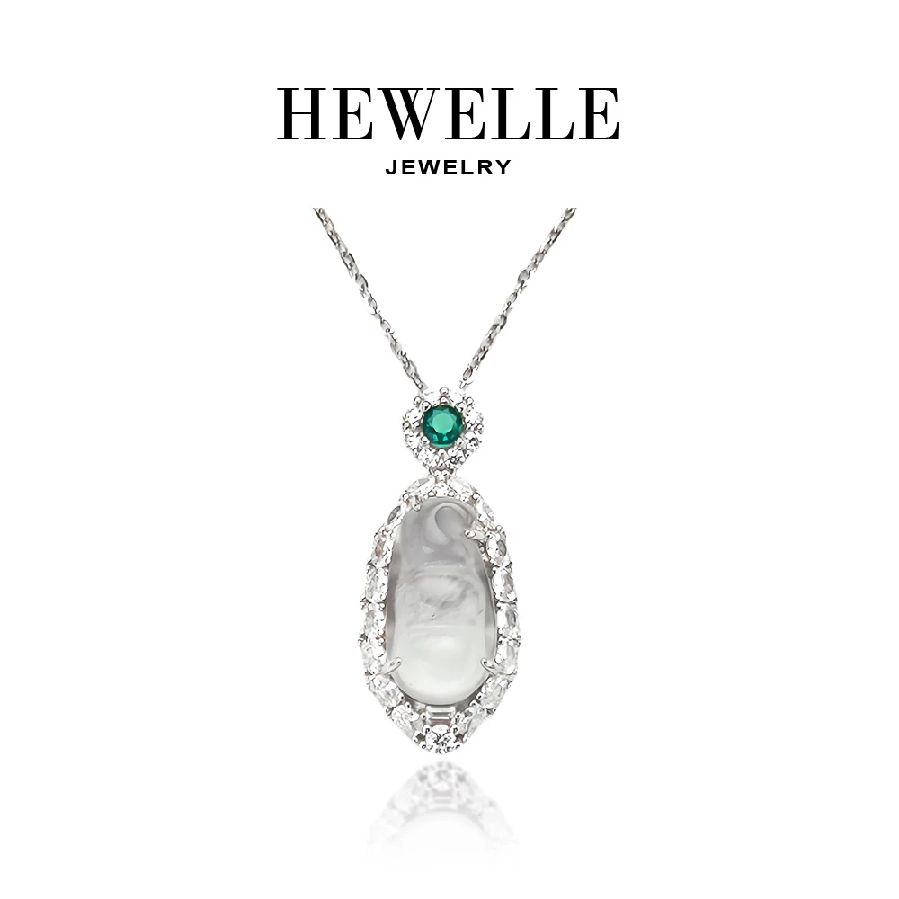 HEWELLE  天然水沫白冰福豆吊坠气质时尚精致新中式国风