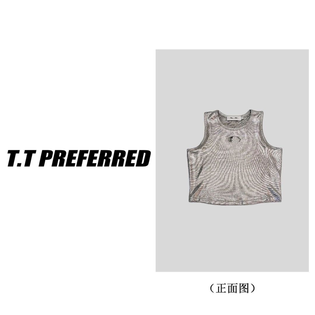 【T.T】2025夏季新款修身短款银色薄内搭背心B-002
