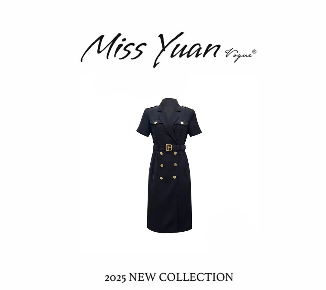 杉姐自营店女士连衣裙显瘦夏季翻驳领连衣裙不褪色#6423