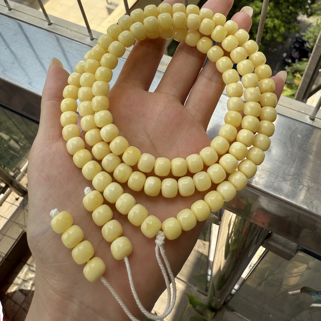 天然原矿琥珀蜜蜡精工纯蜡老型佛珠链卡8.0克重35.19