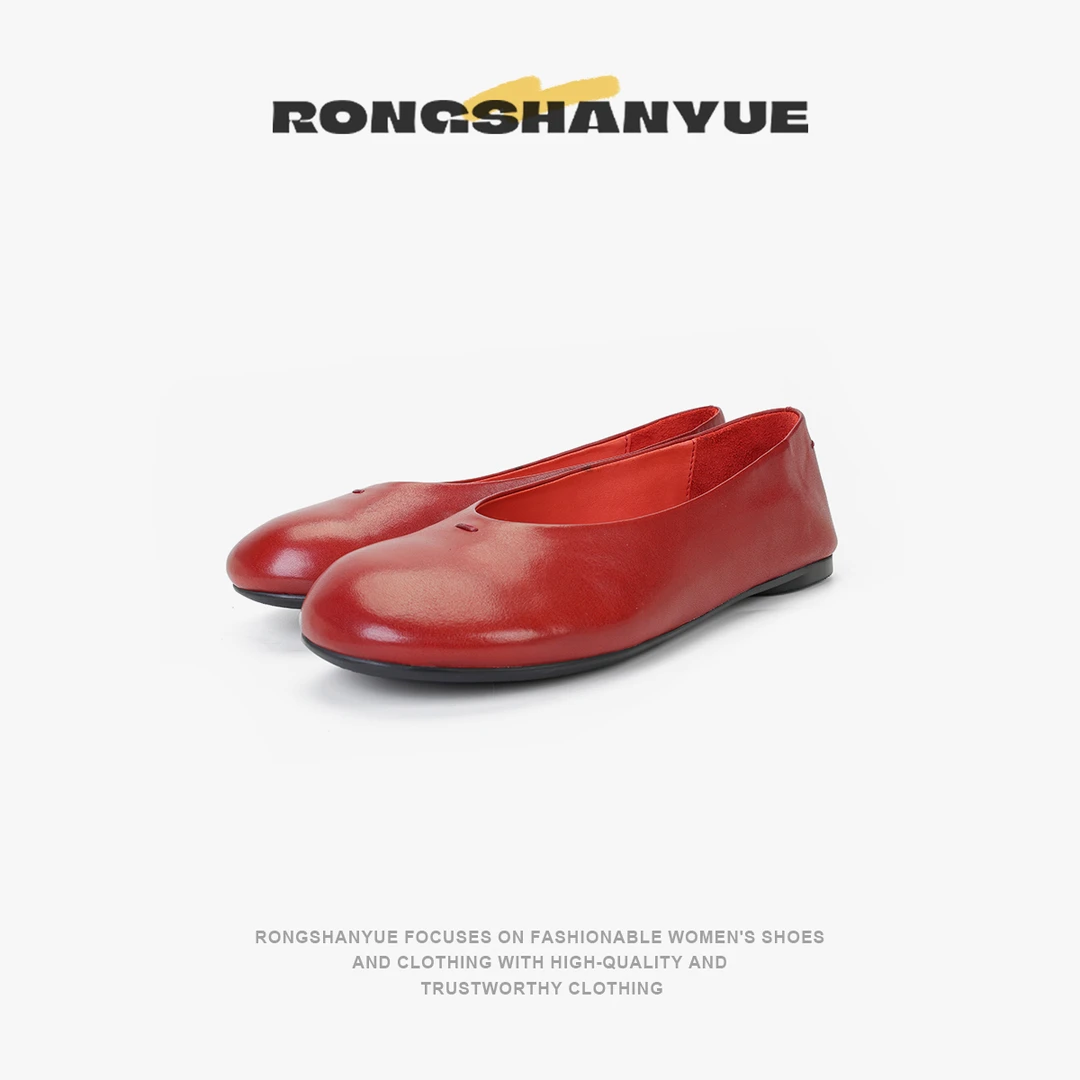 Rongshanyue法式复古一脚蹬浅口单鞋舒适百搭软底奶奶鞋女B1318