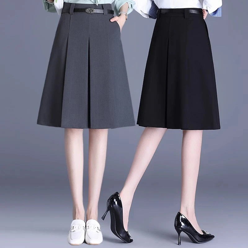 毛呢半身裙秋冬新款中长款爆款A字裙小个子短裙女百褶裙高腰伞裙