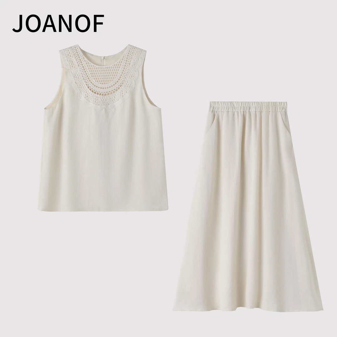 JOANOFA字裙圆领高腰无袖镂空长裙优雅夏季简约套装XL657-D