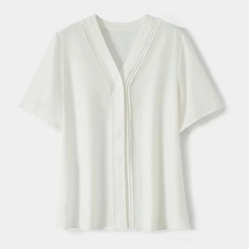 【100%桑蚕丝】纯色简约春夏女式真丝衬衫8937