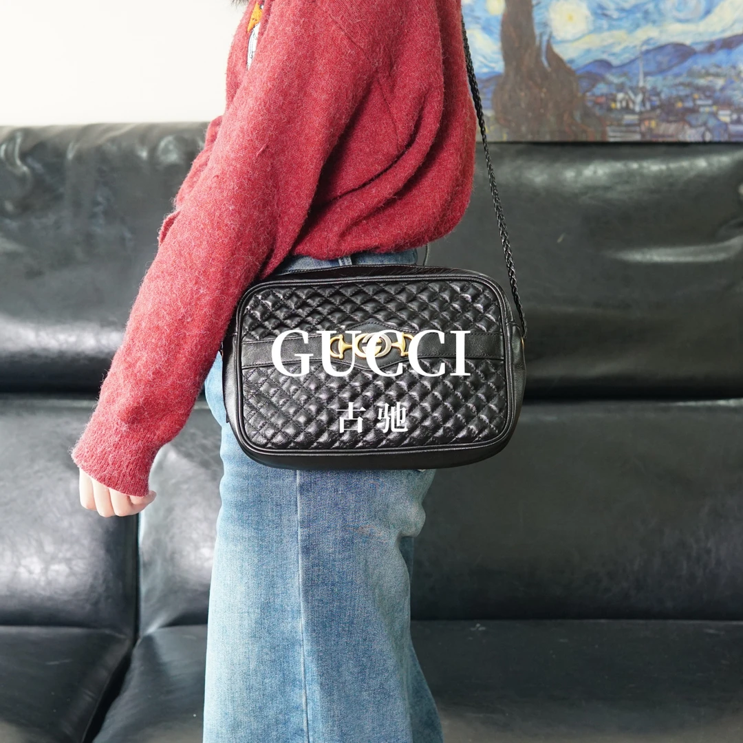 95新 GUCCI/古驰 黑色圆饼斜挎包/WJ03510045/0045