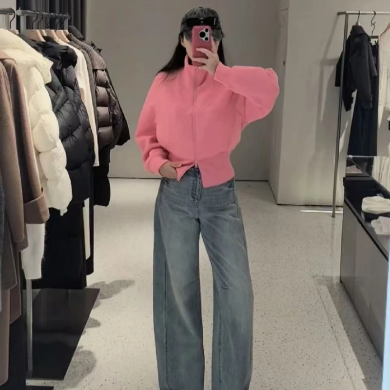 艾家25春新款休闲百搭卫衣立领开衫短外套1007