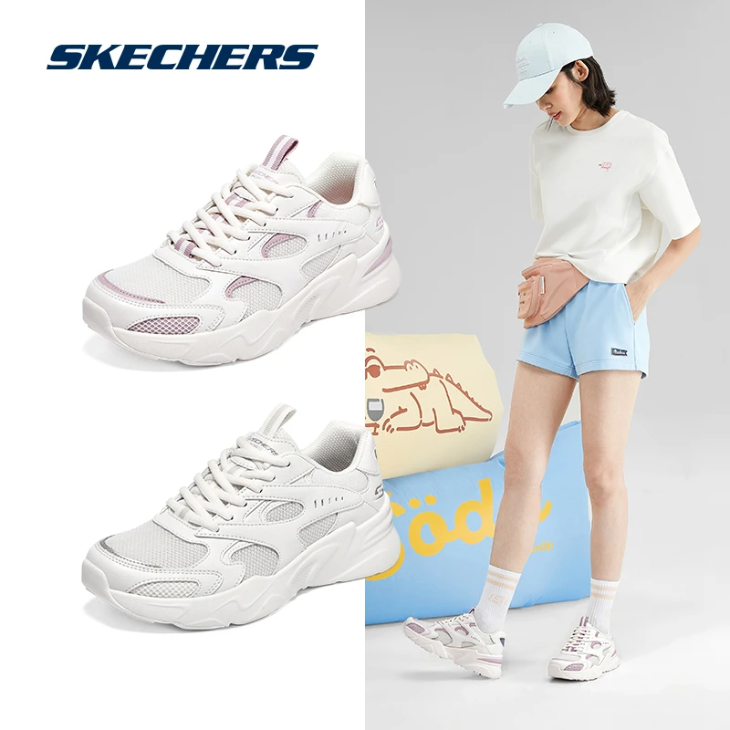 【气泡熊2.0】斯凯奇官方女鞋秋季流光风小白鞋透气老爹鞋117354