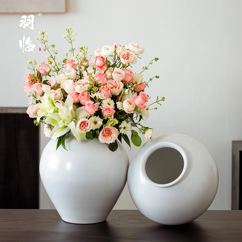 景德镇陶瓷花瓶米白色大肚水培插花简约客厅艺术桌面可养鲜花陶罐