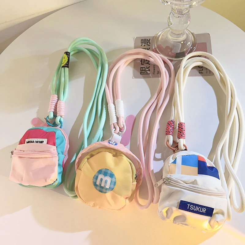 insM豆黄色包斜跨长绳个性零钱袋挂饰品手机壳通用可爱挂绳收纳袋