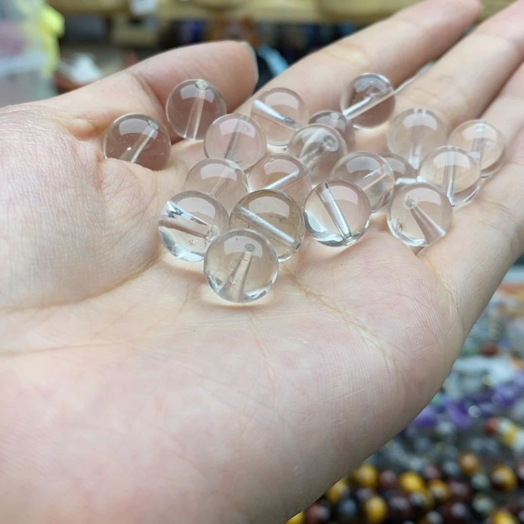 玛瑙/玉髓未镶嵌珠宝半成品四个白水晶圆珠10-11mm