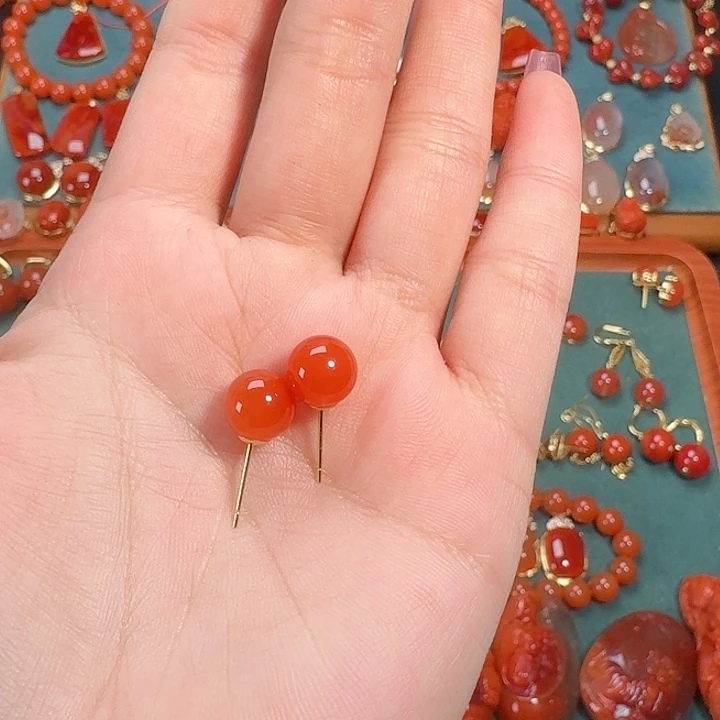 南红玛瑙银S925镶嵌耳饰高货