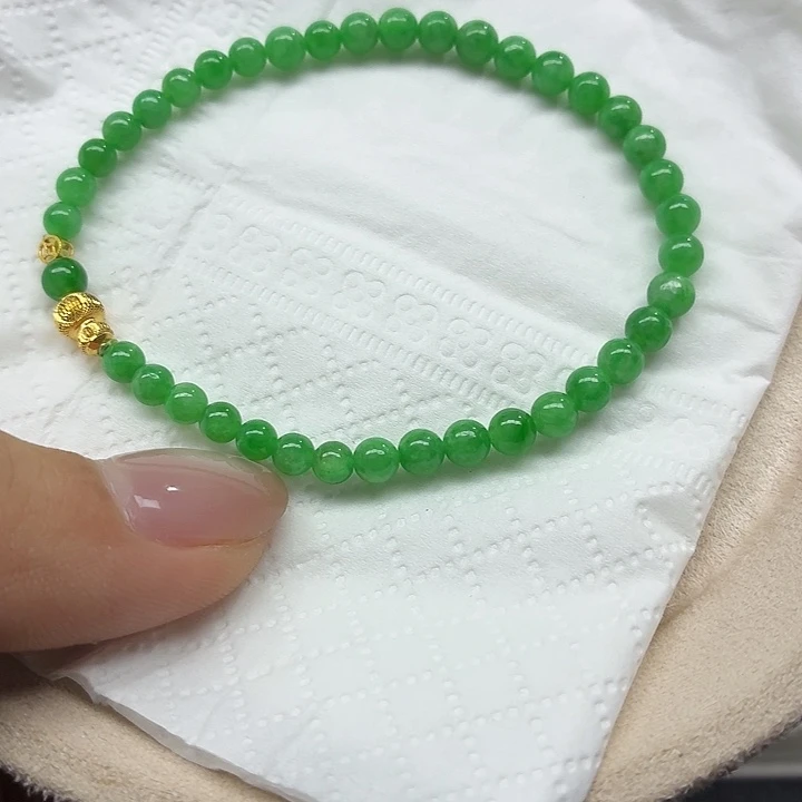 翡翠18K金镶嵌手链天然缅甸翡翠A货卡4.5