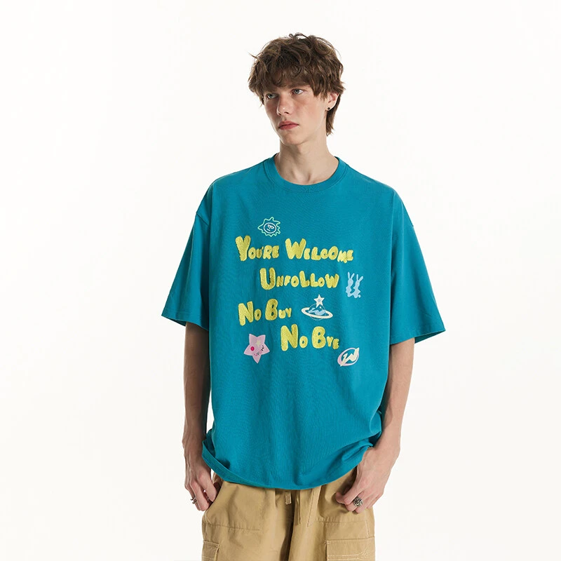 美式复古字母印花短袖男女夏季小领口重磅t恤欧美潮牌hiphop半袖