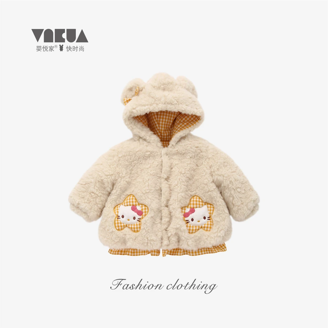婴悦家冬款女宝时尚甜美卡通可爱奶油格凯蒂外套1800g 89667
