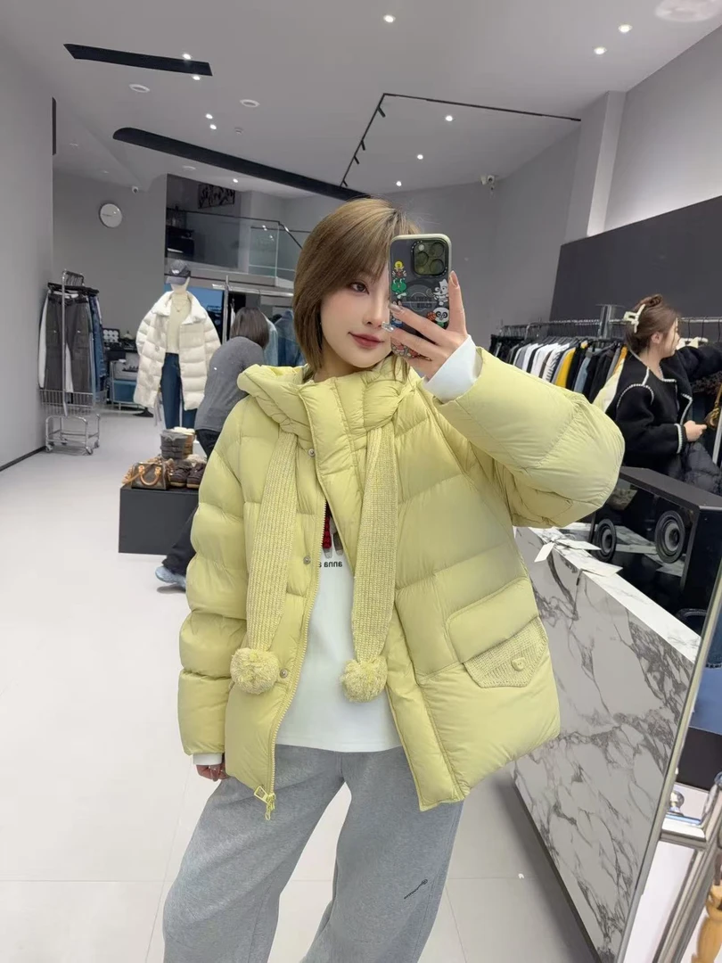 面包服长帽绳三色连帽羽绒服中长款7213