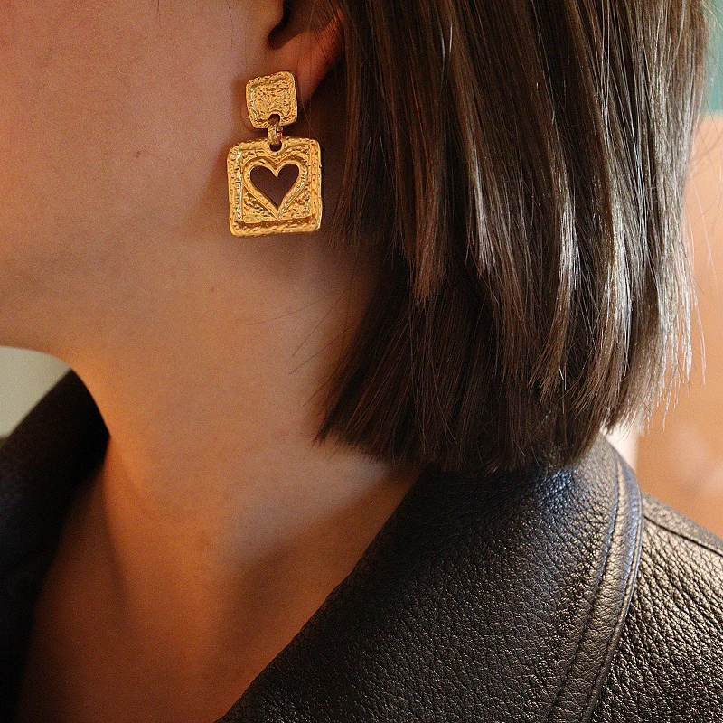 黄铜石英石耳饰 中古vintage复古宫廷爱心海星太阳桃心耳饰耳环