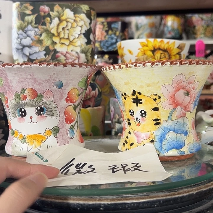 满38包邮 景德镇手绘花盆