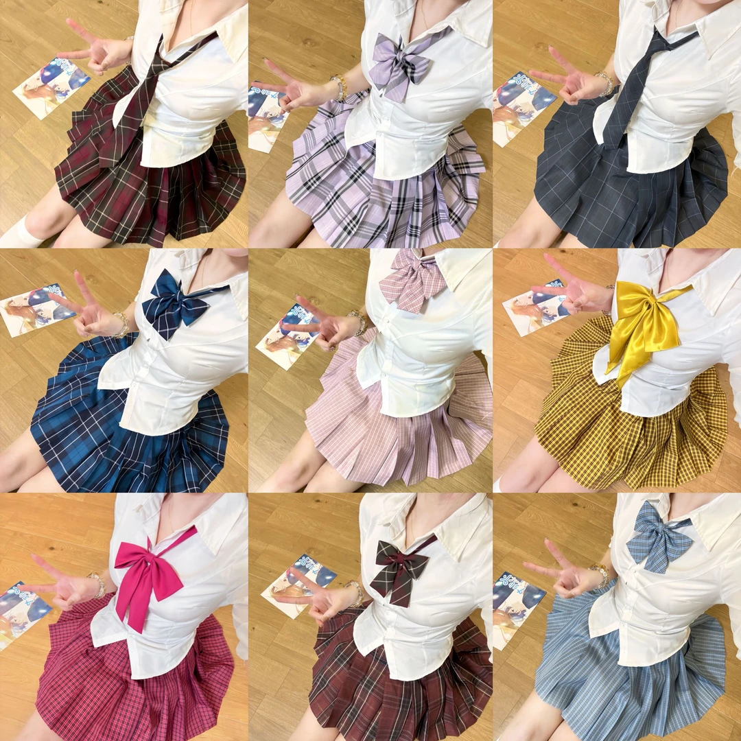 【衬衫套装】2025春季新款原创JK百褶裙短袖衬衫日系套装格裙学院风