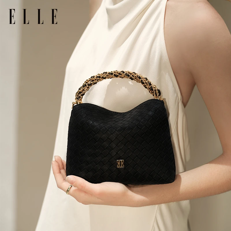 ELLE春夏欧若风菱格经典商场同款手拎包轻奢中包斜挎包包46709