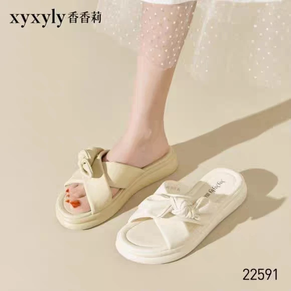 香香莉22591夏季新款女鞋一字拖露趾蝴蝶结舒适软底女凉拖鞋特价