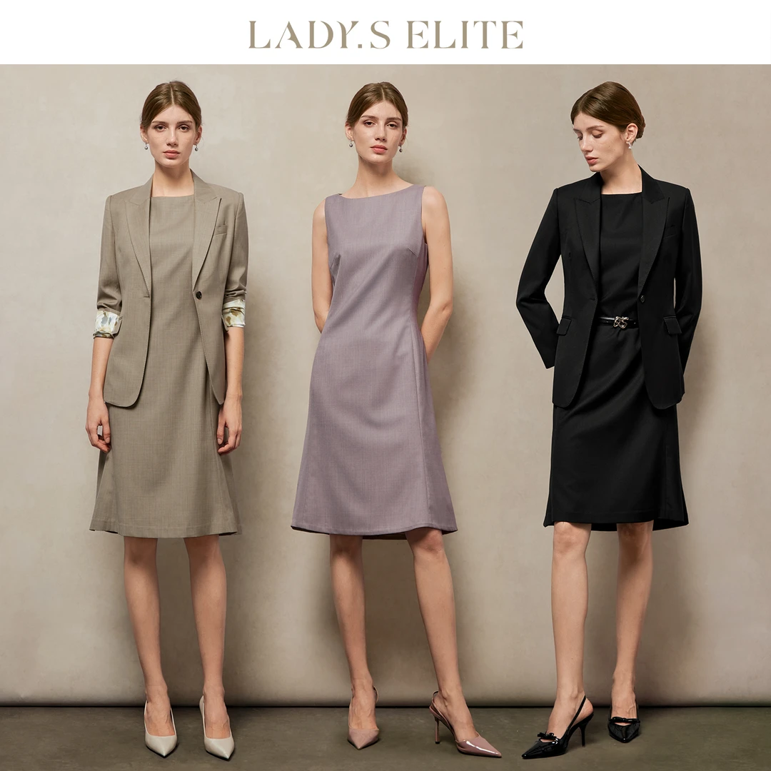 LadySElite【纸片人】绵羊毛西装女连衣裙套装琥珀流光25早秋新款