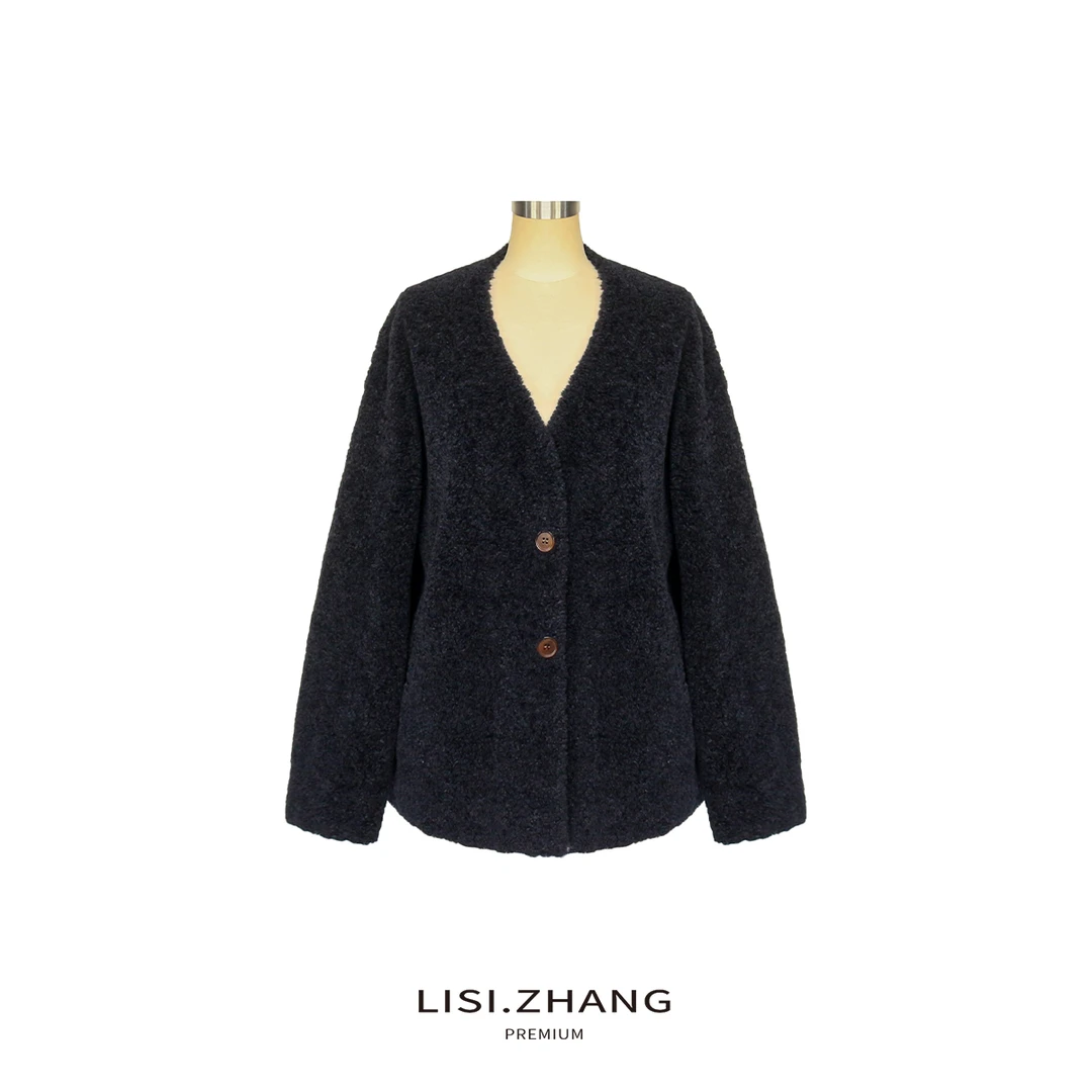 LISI.ZHANG--【加厚毛毛外套】厚款V领反毛皮工艺保暖毛毛外套