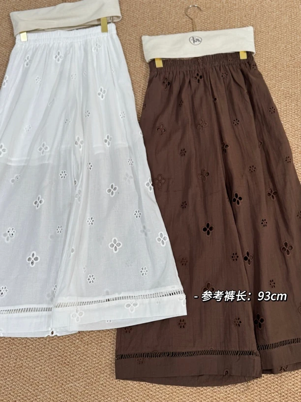 镂空提花裤直筒宽松