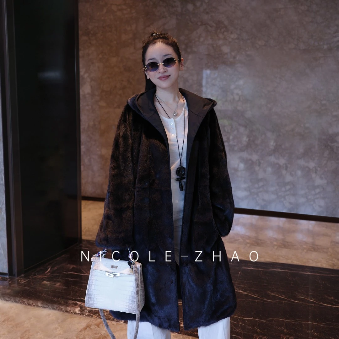 （预售【贵姐NICOLE】哥本哈根紫金短二双面可穿水貂连帽外套5NWP005