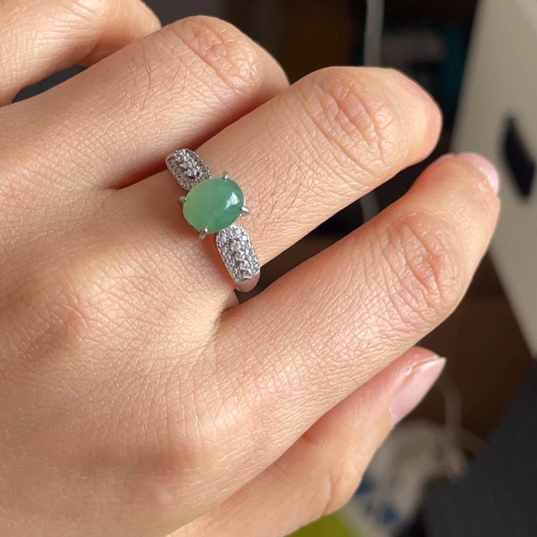 翡翠戒指银S925镶嵌绿