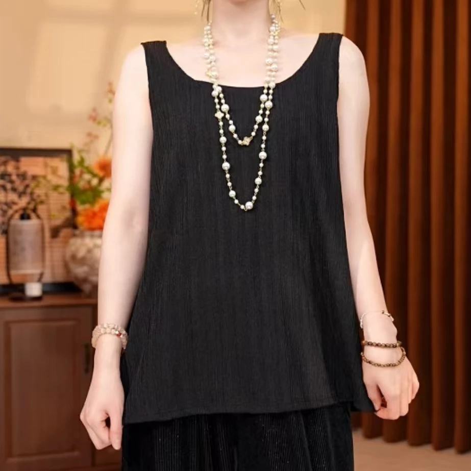 194黑白竖条纹时尚简约风宽松吊带纯色背心