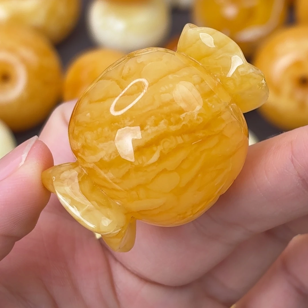 裸石琥珀未镶嵌橘红虎皮纹糖果