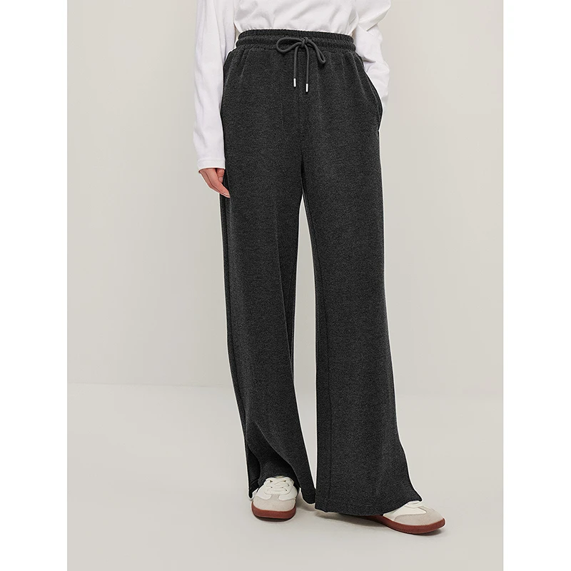 【浪漫情人节】冬季休闲抽绳松紧腰宽松阔腿裤复古开叉显瘦长裤