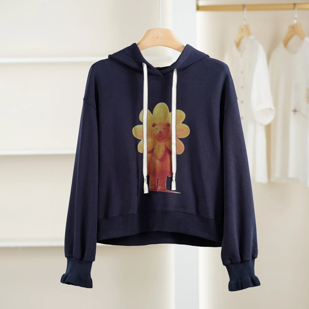 麦迪尚品【夕Y】50909222 休闲印花连帽卫衣春秋女装专柜撤柜